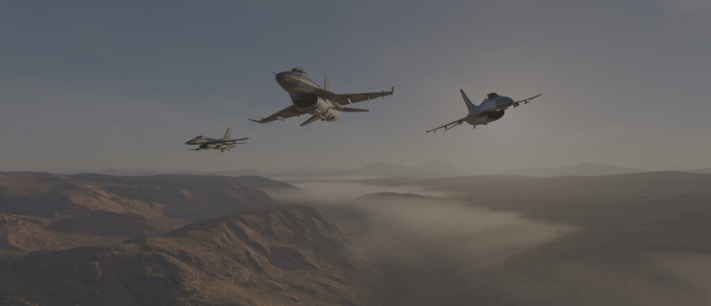 Three fighter jets flying